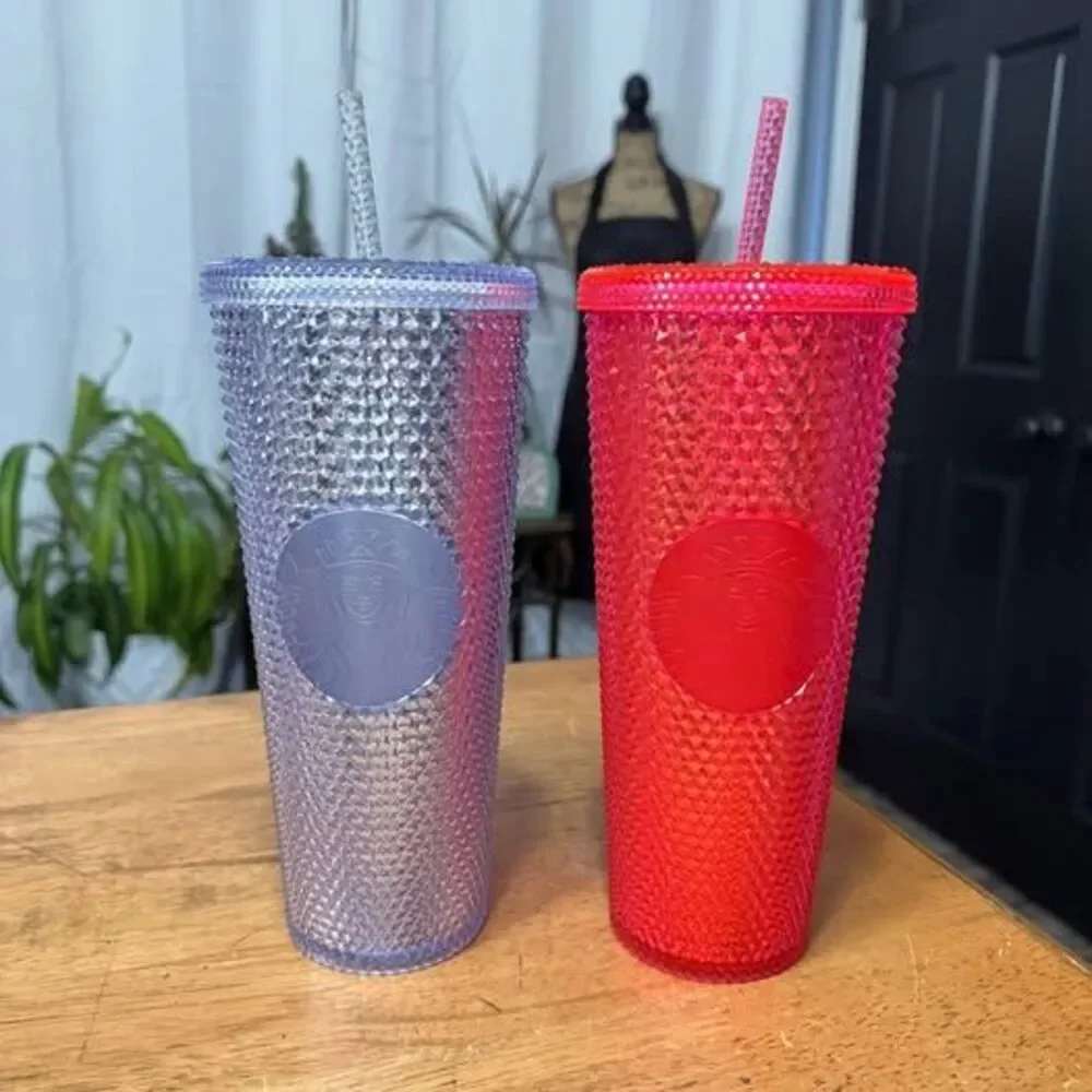 Starbucks Studded Cold Cup Tumbler red and clear/silver -Set of 2
